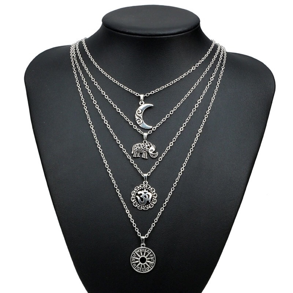 Moon Ohm Multilayer Chain Choker Pendant Necklace